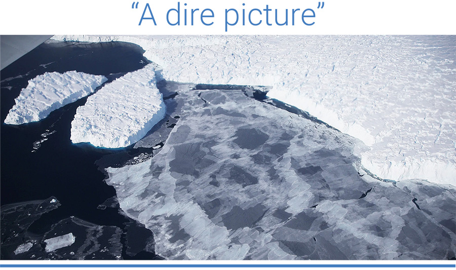 Ice floats near the coast of West Antarctica. Scientists are concerned the West Antarctic Ice Sheet may be in a state of irreversible decline directly contributing to rising sea levels. Photo: Mario Tama/Getty Images.