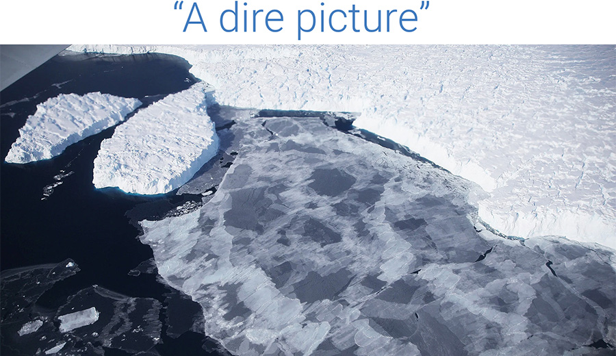 Ice floats near the coast of West Antarctica. Scientists are concerned the West Antarctic Ice Sheet may be in a state of irreversible decline directly contributing to rising sea levels. Photo: Mario Tama/Getty Images.