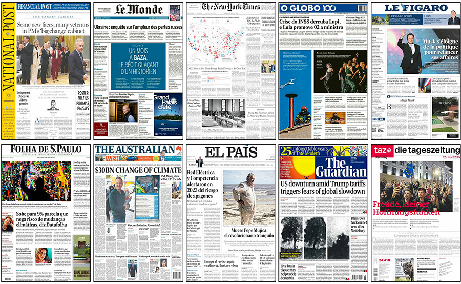 Figure 3. Examples of newspaper front pages with climate change stories in April 2025.