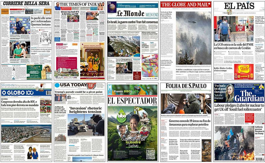 Figure 3. Examples of newspaper front pages with climate change stories in June 2025.