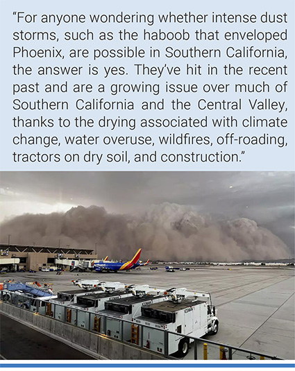 A towering cloud of dust engulfs part of Phoenix Sky Harbor International Airport on Monday. Photo: Associated Press.