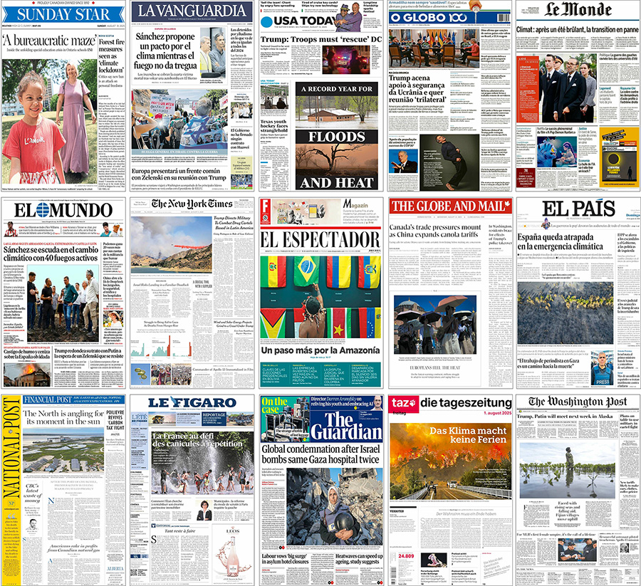 Figure 3. Examples of newspaper front pages with climate change stories in August 2025.