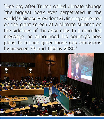 Chinese President Xi Jinping speaks remotely during the 2025 Climate Summit at the UN on September 24, 2025. Photo: Charly Triballeau/AFP.