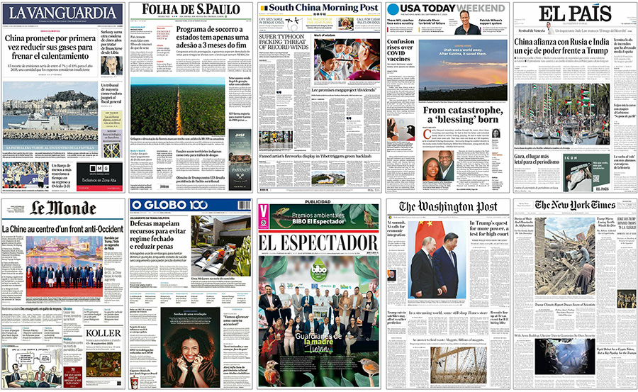 Figure 3. Examples of newspaper front pages with climate change stories in September 2025.