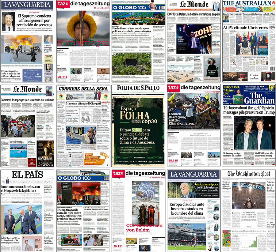 Figure 3. Examples of newspaper front pages with COP30 climate change stories in November 2025.