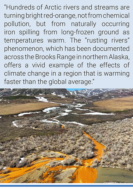 The orange tributary of the Kugororuk River in Alaska is an example of a "rusting river." Photo: Josh Koch/U.S. Geological Survey.
