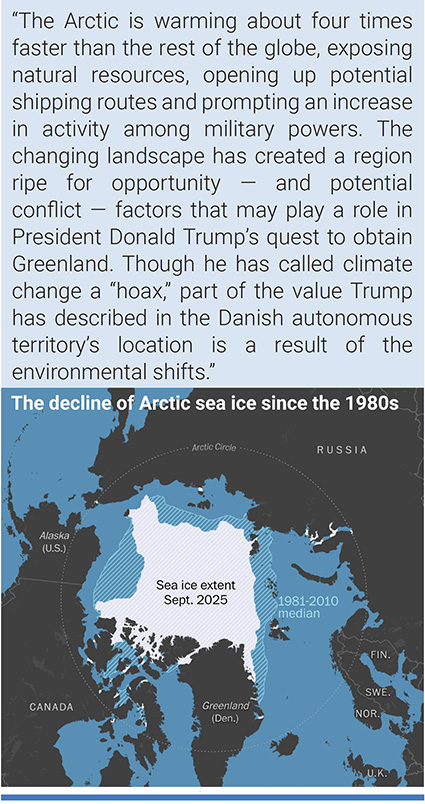 Map shows median ice extent for September, the month when ice cover is smallest. Source: Sea ice extent data via National Snow and Ice Data Center.