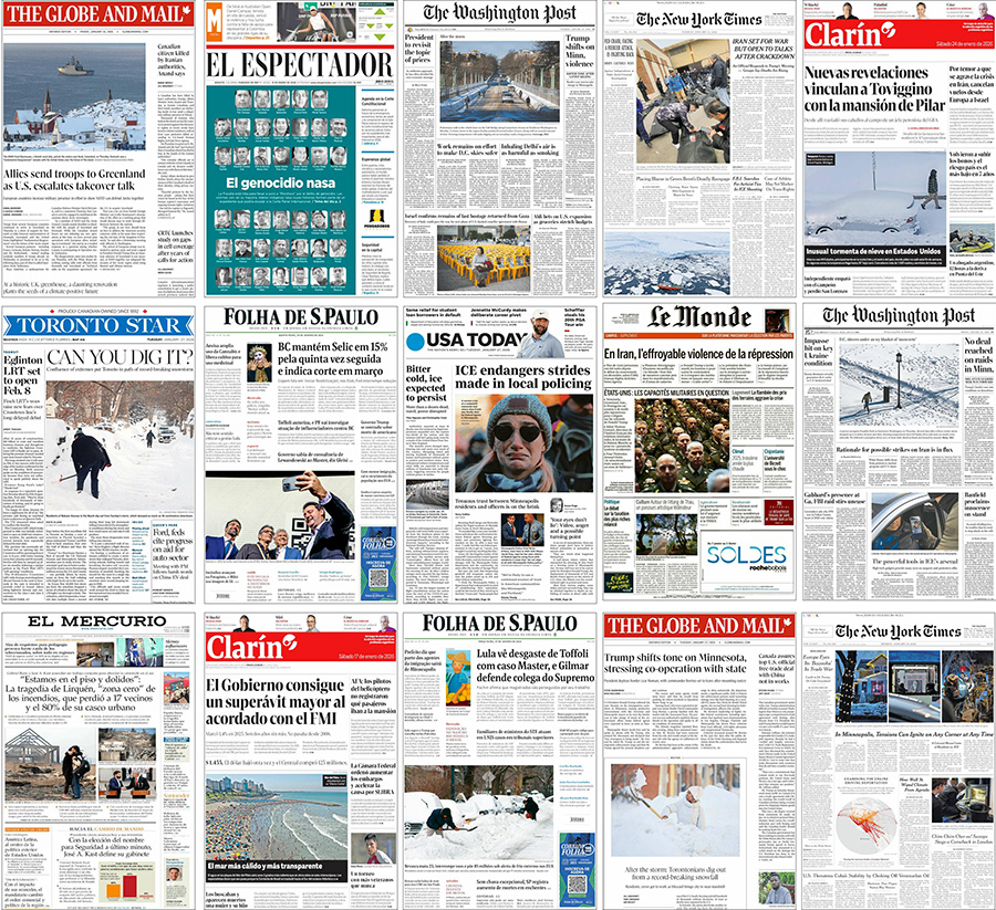 Figure 4. Examples of newspaper front pages with climate change stories in January 2026. 