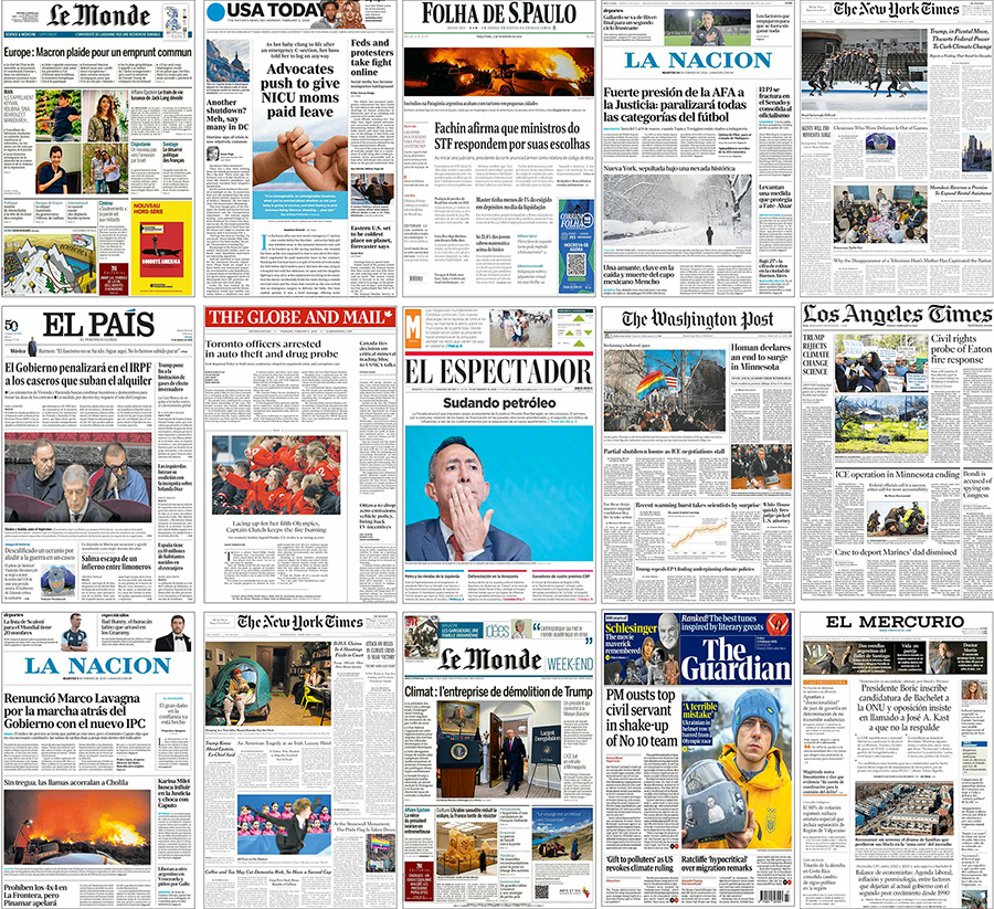 Figure 4. Examples of newspaper front pages with climate change stories in February 2026.