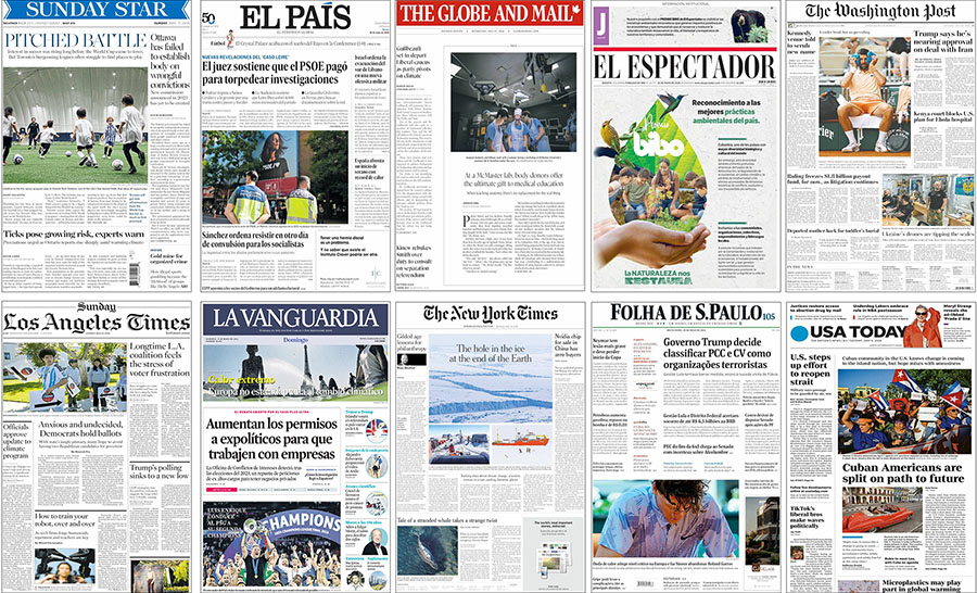 Figure 4. Examples of newspaper front pages with climate change stories in May 2026.