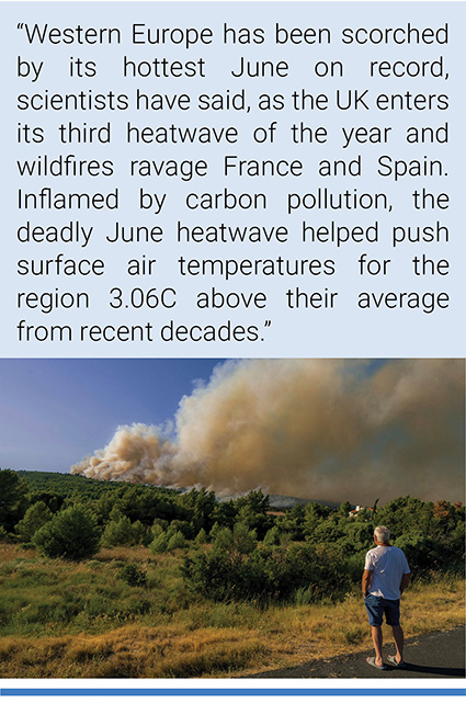 Smoke rising from a wildfire in Pouzols-Minervois in south-France. Photo credit: Idriss Bigou-Gilles/AFP/Getty Images.