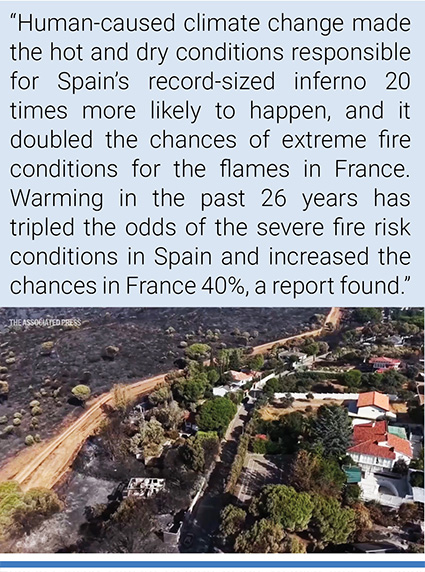 Human-caused climate change made Spanish fires 20 times more likely, scientists calculate. Photo credit: Associated Press.