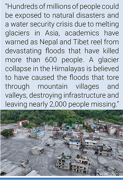 Debris and mud settlements following flash floods on August 28, 2026 in DevGhat village, Nepal. Photo credit: Getty Images.