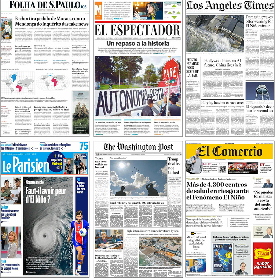 Figure 4. Examples of newspaper front pages in September 2026 covering El Niño, making connections with climate change. 