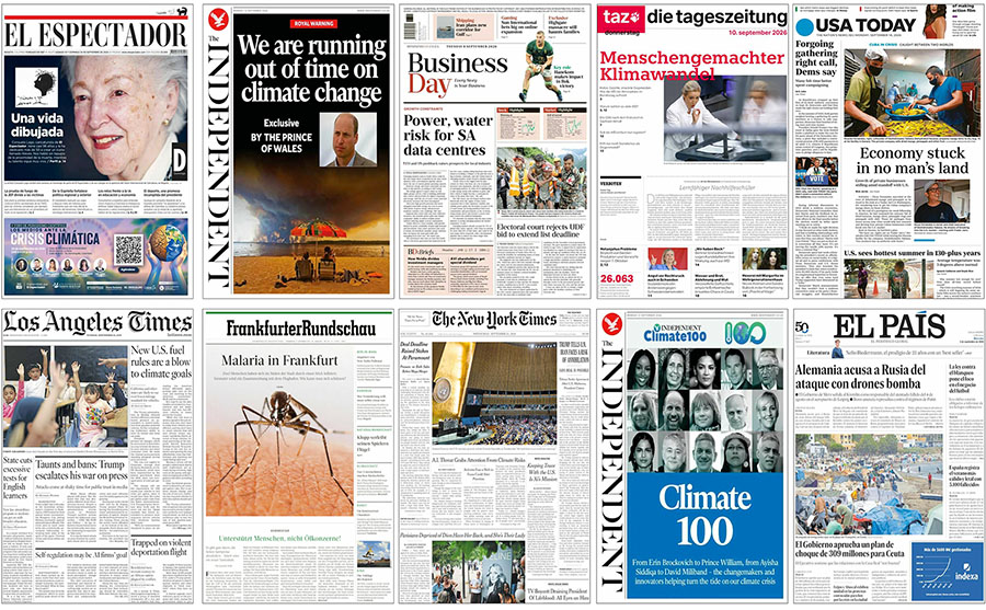 Figure 5. Examples of newspaper front pages with climate change stories in September 2026. 