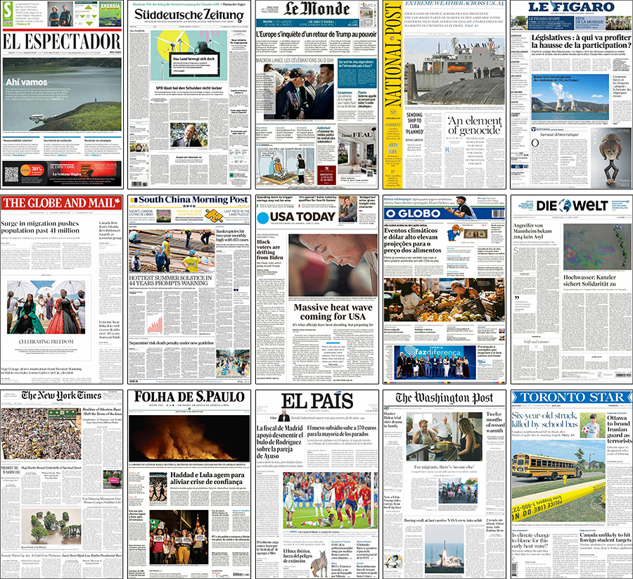 Figure 3. Examples of newspaper front pages with climate change stories in June 2024.