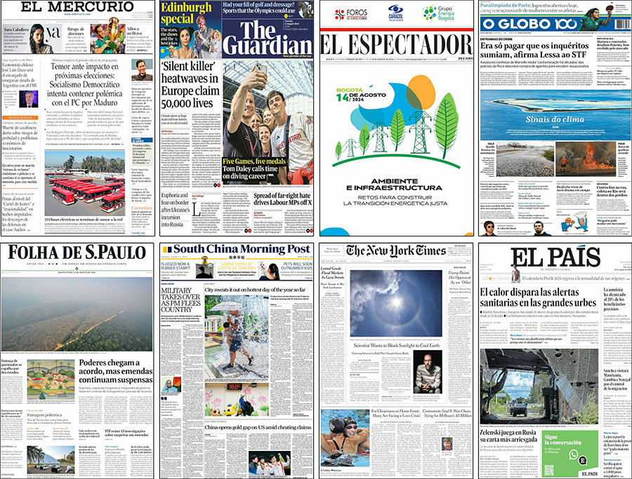 Figure 3. Examples of newspaper front pages with climate change stories in August 2024.