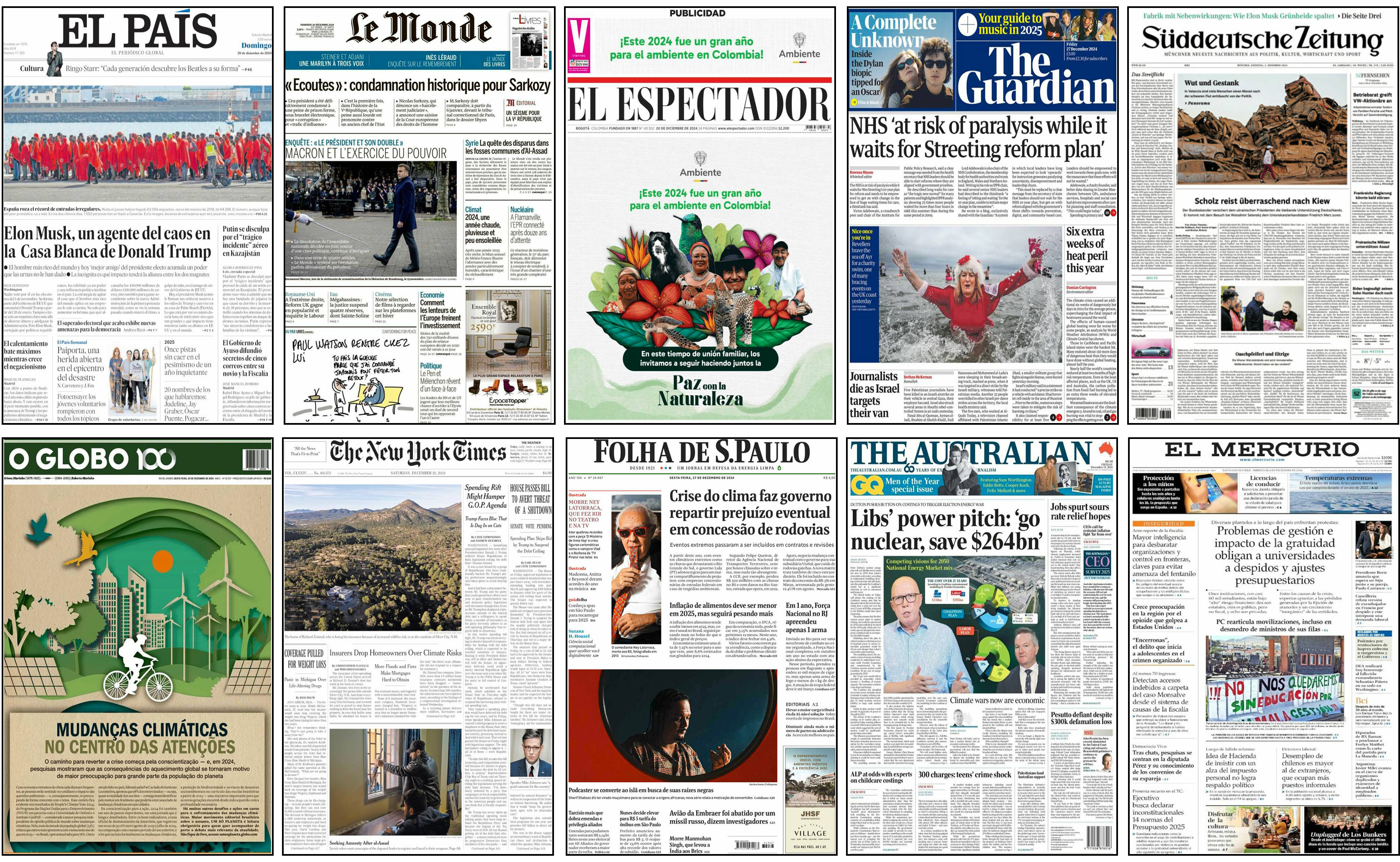 Figure 4. Examples of newspaper front pages with climate change stories in December 2024. 