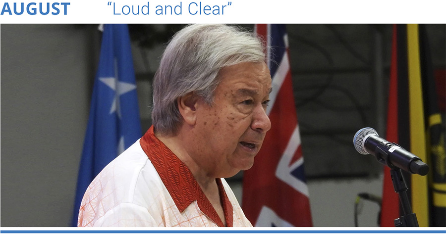 United Nations Secretary-General Antonio Guterres speaks at the opening of the annual Pacific Islands Forum leaders meeting in Nuku'alofa, Tonga on August 26, 2024. Photo: Charlotte Graham-McLay/AP.