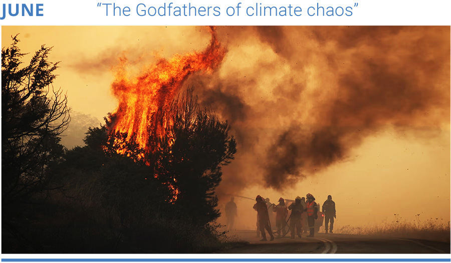 Firefighters work to extinguish a wildfire in Evros, Greece. Photo: Ayhan Mehmet/Anadolu via Getty Images.