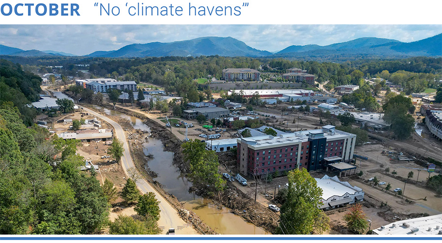 Clean up along the Swannanoa River continues during the aftermath of flooding caused by the remnants of Hurricane Helene in October 2024 in Asheville, NC. Photo: Nathan Fish/USA Today.